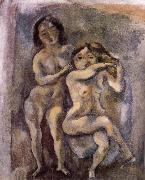 Jules Pascin Gril with sheila are hackle golden hair oil painting on canvas